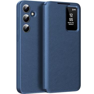 Imagem de Capa para Samsung S25 FE com tela pequena inteligente, capa carteira S-View, para Samsung Galaxy S25 FE 5G, capa de janela inteligente, proteção de couro flip Smart View azul
