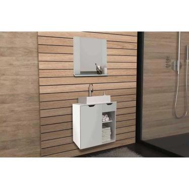 Imagem de Armário C- Balcão Banheiro Suspenso Bn3605 Cuba 60cm Bn3600 E Espelho Bn3610 Branco - Tecno Mobili