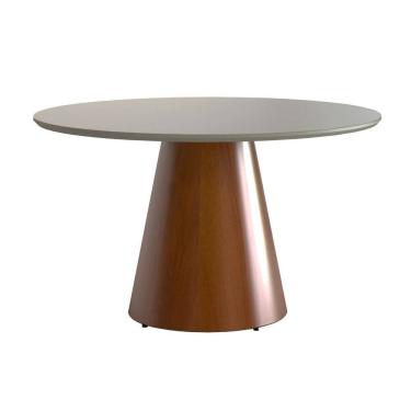 Imagem de Mesa de Jantar Redonda 140cm Liz com Tampo Vidro Off White Base Cone Amadeirado CCS