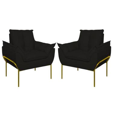 Imagem de Kit 02 Poltronas Base Metal Dourada Sala Quarto Balaqui Decor Preto