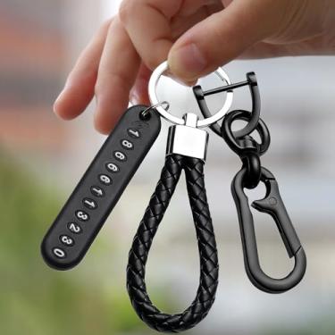 Imagem de Chaveiro de carro antiperda com etiqueta de número de telefone para proprietários de carros, ideal para organização de chaves, Preto, F