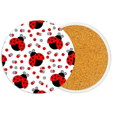 Imagem de Pacote com 2 porta-copos de cerâmica joaninha porta-copos absorventes para bebidas com base de cortiça, porta-copos para mesa de escritório decoração xícara de café vinho cerveja bar tapete de copo 9