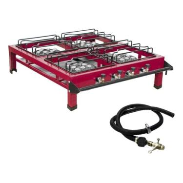 Imagem de Fogão 4 Bocas Grande Industrial Alta Pressão com Mangueira e Registro