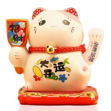 Imagem de Nova estátua de cerâmica movida a energia solar Maneki Neko Becoking Lucky Fortune Cat estátua para exibição de casa/decoração de carro (símbolo de riqueza)