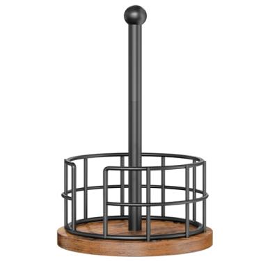 Imagem de YATINEY Suporte de toalha de papel, suporte de toalha de papel de cozinha para bancada, suporte de toalha de papel com base de madeira, suporte de rolo de cozinha independente, para rolos de tamanho