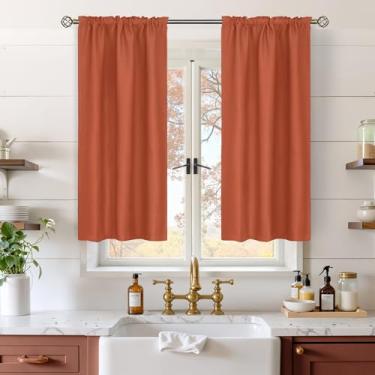 Imagem de BGment Cortinas de janela de cozinha de terracota sobre a pia - Cortinas blackout curtas com isolamento térmico com bolso para varão privacidade para janela de banheiro de café, 86 x 101 cm, 2 painéis