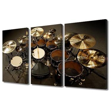 Imagem de Conjunto de tambor de prateleira pintura em tela de parede para quarto cozinha decoração de casa tambor no palco imagens impressão 3 painéis instrumento musical pintura de parede arte presente