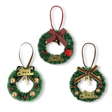 Imagem de Decorações e enfeites de Natal, mini guirlanda de Natal de plástico com cordão, pequenas decorações de Natal com laço xadrez vermelho e preto para decoração de festa de Natal (A+B+E)