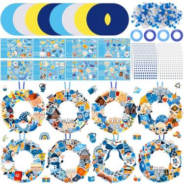 Imagem de Hollowfly 48 Sets Hanukkah Wreath Craft Kits for Kids DIY Menorah Hanging Ornaments Make Your Own Hanukkah Craft with Stickers for Home Party Favors School Classroom Activities