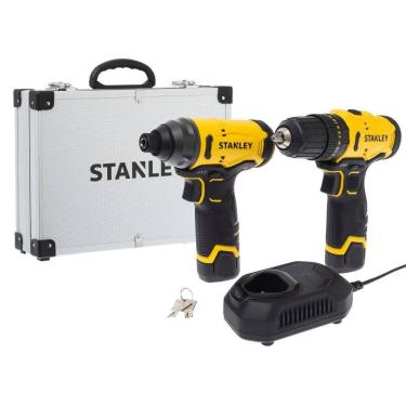 Imagem de Kit Parafusadeira Furadeira Stanley SCHI10D2FK c/ Peças 12V