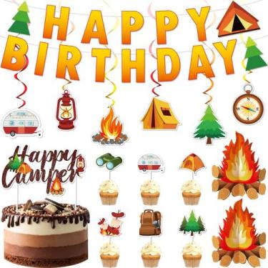 Imagem de Decorações de festa Nezyo Camping Birthday 52 unidades Happy Camper