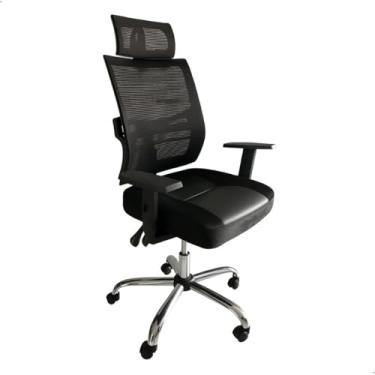 Imagem de Cadeira Presidente Ergonômica Backsystem com Encosto Telado e Apoio de Cabeça,Braços Ajustáveis,Conforto e Estilo para Escritório