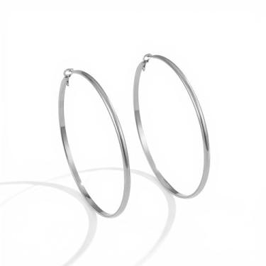 Imagem de Brincos de argola grandes delicados para mulheres e homens, de aço inoxidável, minimalista, banhado a ouro 18 K, círculo, redondo, brincos, pingentes, leves, modernos, joias, aniversário, 40 mm, 50 mm