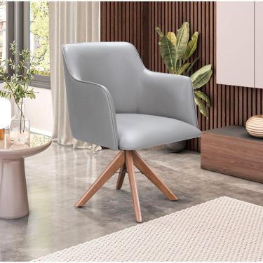 Imagem de Poltrona Camélia Base Giratória De Madeira Veludo Cor Cinza 2107