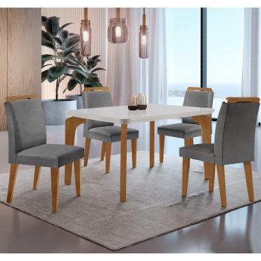 Imagem de Conjunto Mesa Liz 120cm Em Mdf 4 Cadeiras Athenas Moderna Lin.grafite/off White/imbuia