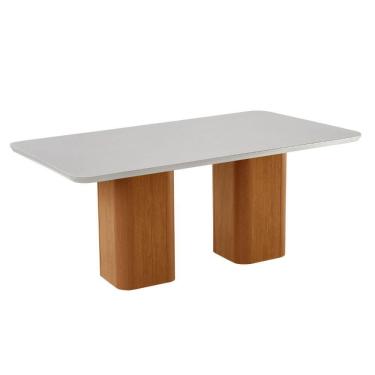 Imagem de Mesa De Jantar Eloise 180cm Tampo Mdf E Vidro Canto Copo Naturalle /off White /serig. Off