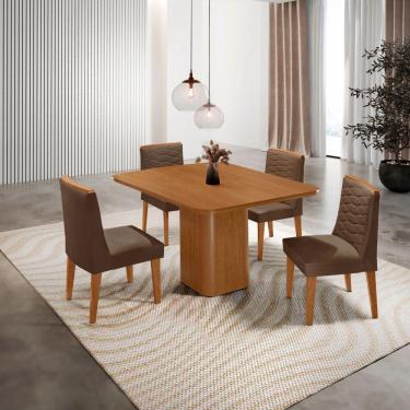 Imagem de Mesa De Jantar Eloise Canto Copo 4 Cadeiras Moderna Mobília Veludo Marrom/naturalle