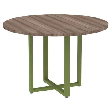 Imagem de Mesa De Reunião Redonda P25 Pandin 110 Cm (largura) Tampo Mdp Walnut Pé Aço Tubular Verde Mirô