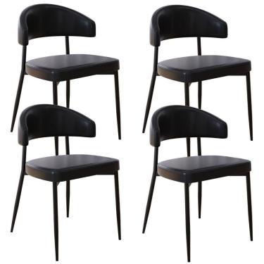 Imagem de Kit 04 Cadeiras Estofada Para Sala De Jantar Serena Preto C01 Courino Preto - Lyam Decor