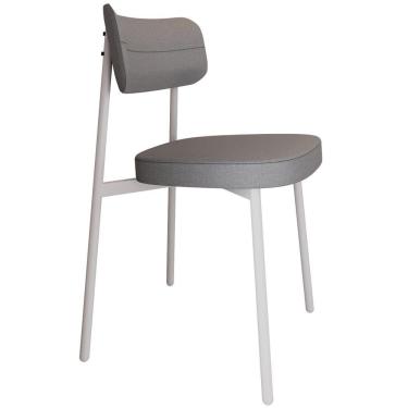 Imagem de Cadeira Estofada Para Sala De Jantar Astrid Branco C01 Linho Cinza - Lyam Decor