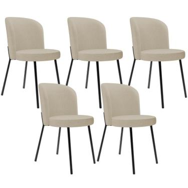 Imagem de Kit 5 Cadeiras Sala De Jantar Estofada Gavi L02 Linho Bege Escuro - Lyam Decor