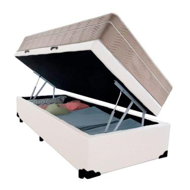 Imagem de Cama Box Baú Solteiro Sintético + Colchão De Molas Ensacadas - Sereneprime - 88cm Branco