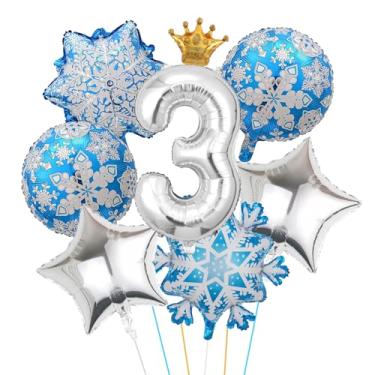 Imagem de Snowflake Foil Balloons,Frozen snowflake 3rd Birthday Balloons with Crown for Girls baby shower Snow Theme Party Decorations (3rd Birthday)