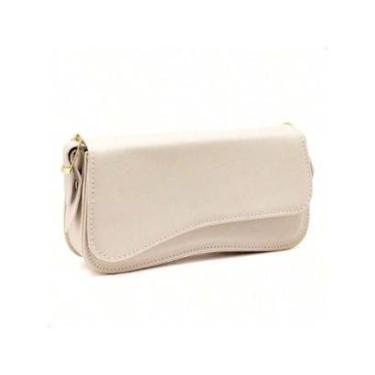 Imagem de Bolsa Feminina Baguete Boho Minimalista com Alça de Ombro Aba Irregular Cafe Caramelo Branca Preto-Feminino