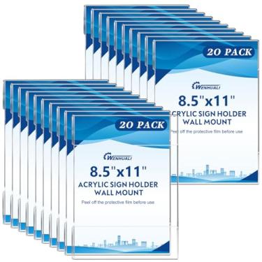 Imagem de WENHUALI Pacote com 20 suportes de placa de acrílico 21 x 28 cm, moldura de parede de acrílico transparente com fita dupla face para escritório, casa, negócios - vertical (pacote com 20)