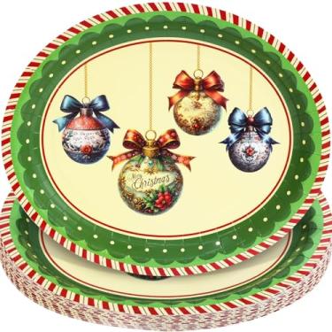 Imagem de ceiba tree Pratos de papel ovais de Natal, 30 peças, bolas de Natal descartáveis, enfeite de louça, pratos de jantar decorativos para festas de fim de ano em casa, suprimentos de lembrancinhas