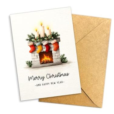 Imagem de Podagree Cartão de Feliz Natal e Feliz Ano Novo com Lareira e Design de Vela da Família ou Colegas de Trabalho, Cartão Clássico de Férias 20 x 13 cm com Envelope