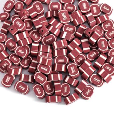 Imagem de 100 contas de argila de polímero de futebol, contas de bola de rúgbi esportivo, faça você mesmo, argila de polímero esportiva, pingentes temáticos redondos planos para colar, pulseiras, fabricação de