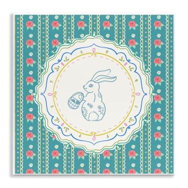 Imagem de Stupell Industries Arte de placa de parede de coelho com estampa de listras de flor, design de Angela Steahling, 30,5 x 30,5 cm