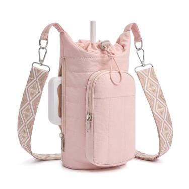 Imagem de WOOMADA Bolsa de suporte para garrafa de água com alça, bolsa transversal de 40/947 ml, acessórios de academia, bolsas tipo sling para mulheres (rosa)