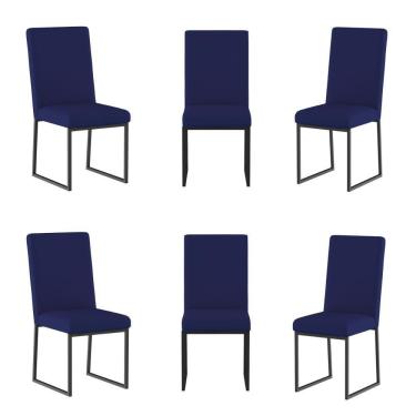 Imagem de Kit 6 Cadeiras Para Mesa De Jantar Base Industrial Preto Balaqui Azul Marinho