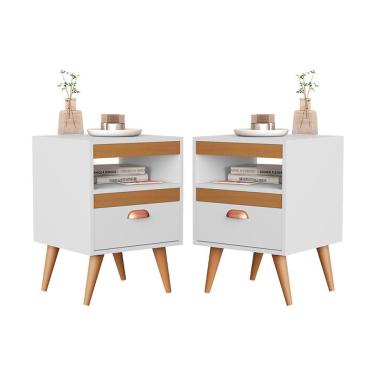 Imagem de Kit Duas Mesas Cabeceira Quarto Sal Branco Ypê