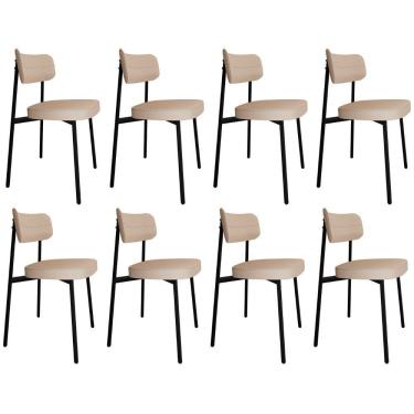 Imagem de Cadeira De Jantar Estofada Kit 8 Ella M25 Linho Areia - Mpozenato