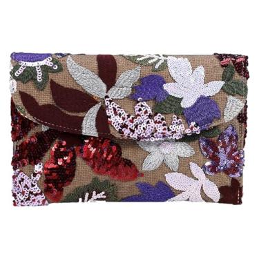 Imagem de Bolsa feminina floral bordada com lantejoulas envelope azul com contas de verão festa de eventos noturnos de casamento, Vermelho vinho