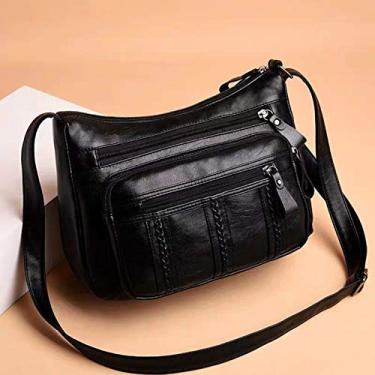 Imagem de Bolsa de ombro couro PU feminina com múltiplos bolsos zíper alça ajustável transversal casual para uso diário capacidade grande senhora