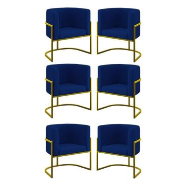Imagem de Kit 06 Cadeiras Poltrona Lua Gold Balaqui Azul Marinho