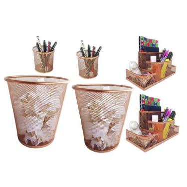 Imagem de Kit Organizador, Porta Caneta E Lixeira Rose Gold Escritório - Markys 