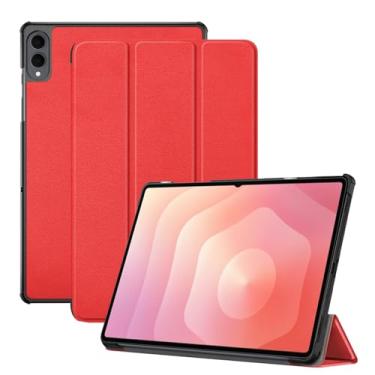 Imagem de Capa para tablet Samsung Galaxy Tab S11 Ultra, capa KONXISA com suporte de três dobras, couro PU premium e capa de adsorção magnética, resistente a arranhões e à prova de choque, vermelha