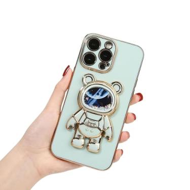 Imagem de Capa para iPhone 16 Pro, à Prova de Choque, 360° Proteção Completa, Capa de Moda com Suporte Astronauta, TPU Anti-Queda, Proteção de Câmera, Antiamarelo (16P, Verde Menta)