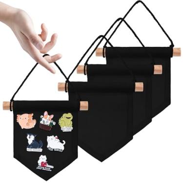 Imagem de Breling 4 peças de mini pinos suportes de banners DIY em branco de lona de parede esmaltada placa de exibição de crachá de armazenamento de crachá lona pendurada na parede com botões pendurados em