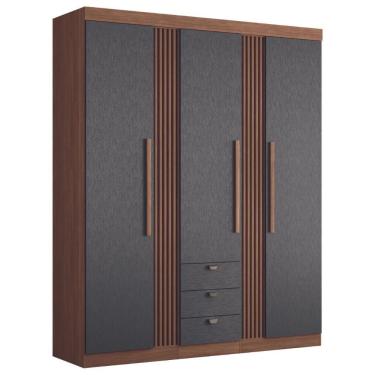 Imagem de Guarda Roupa Solteiro 3 Portas Ripado Lens Jatobá Grafite