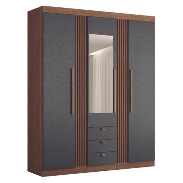 Imagem de Guarda Roupa Ripado 3 Portas Com Espelho Lens Jatobá Grafite