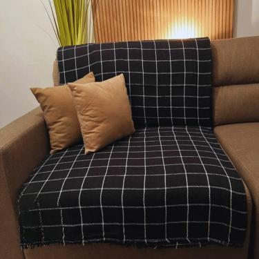 Imagem de Manta Para Sofá E Cama Grande 2 E 3 Lugares 2,40x1,80 De Luxo Protetora De Sofa Gigante Listrada Preto Com Branco