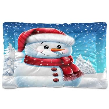 Imagem de SEHANY Cama de Natal com flocos de neve, boneco de neve, para cães, gatos, com fundo antiderrapante, caixa de canil, colchão macio, lavável, para cães pequenos, médios e grandes, gatos, 91 x 61 cm