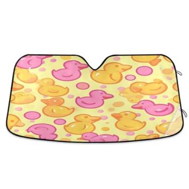 Imagem de ATTX Para-brisa de carro patos rosa amarelo 134.6 cm x 59.7 cm escudo solar universal com proteção UV, persiana de janela frontal automática dobrável para caminhões Sedans SUVs #26