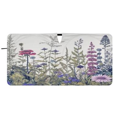 Imagem de Blueangle Guarda-sol para para-brisas de flores silvestres e ervas - 149.9 cm x 76.2 cm dobrável carro janela frontal blocos para-sol raios UV viseira de sol (119)